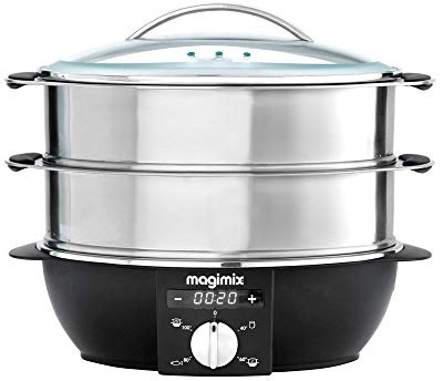 Magimix 11579 Cuiseur Vapeur avec 2 paniers Rotatif, chromé, Verre, Acier Inoxydable 12,2 l, 1,2 l 1900 W