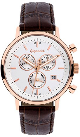 Gigandet Classico Herren-Armbanduhr Chronograph Quarz Analog Lederarmband braun G6-006