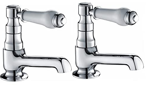 Hapilife Badewannenarmaturen, 1 Paar, viktorianisch, traditionell, Doppel-Badezimmer-Badewannenarmaturen, weißer Keramikhebel, Chrom, 2 Löcher, Mono-Heiß- und Kaltwasser, G1/2 Zoll