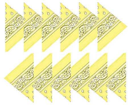 BOOLAVARD 1, 6, 9 oder 12 Stück Cowboy Bandanas Bandana mit original Paisley Muster,12er packGelb