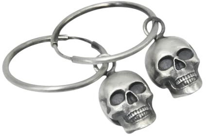 Schädel Totenkopf Schläfer Creolen Ohrringe Ohrhänger Echt Sterling Silber 925 Handmade Schmuck Silverzone77