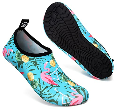 Mabove Badeschuhe Wasserschuhe Schwimmschuhe Damen Strandschuhe Aquaschuhe Barfussschuhe Neopren Surfschuhe(Flamingo Blau,38/39 EU)