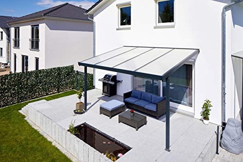 Gutta Terrassendach Premium | Tiefe 3060 mm | Anthrazit | Verschiedene Größen & Eindeckungen (Acryl Stegplatten 16 mm klima blue, 3094 x 3060 mm)