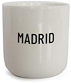 PLTY - Becher - Tasse ohne Henkel - Handglasiertes Weiß Porzellan - Hochwertiges Bone China - Lustige Tassen - Madrid - Cities