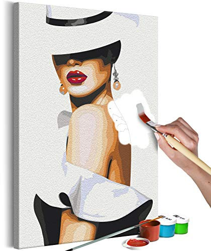 murando - Malen nach Zahlen Frau mit Hut Mode rote Lippen Gesicht Dame 40x50 cm Malset mit Holzrahmen auf Leinwand für Erwachsene Kinder Gemälde Handgemalt Kit DIY Geschenk Dekoration