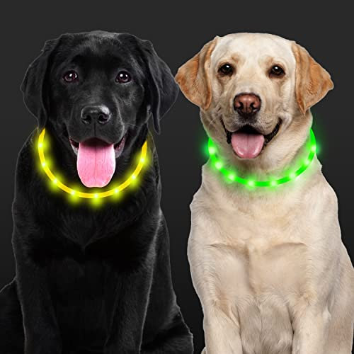 Leuchthalsband Hund, Aicharynic 2 Stück LED Hunde Halsbänder USB Wiederaufladbare Wasserdicht Längenverstellbarer LED Hundehalsband 3 Blinkende Lichter Haustier Sicherheit Halsband für Hunde Katzen