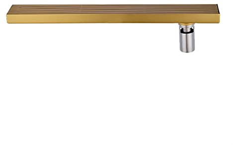 MMBBOD Duschrinne sehr Flach Edelstahl Bodenablauf Badezimmer Ablaufrinne Duschablauf Duschabfluss Duschablaufrinne Badablauf Flache Decke mit Geruchsstop, Haarsieb, Gebürstetes Gold