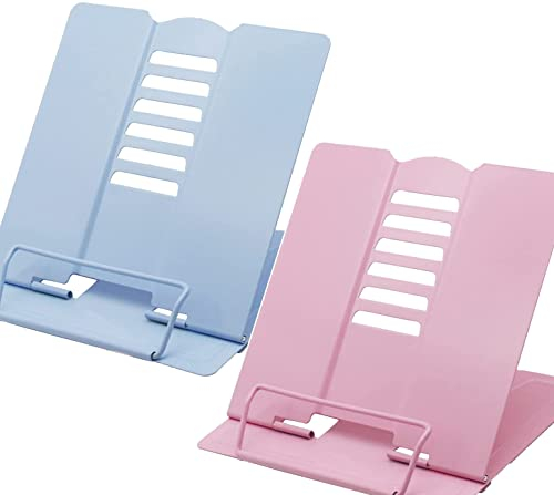 2 Stück Leseständer, Leseständer aus Metall Verstellbar Kochbuchhalter Bücherständer Tablette Buchständer für Küche Arbeitszimmer Büro Schule Kochbuchständer (Rosa + Blau)