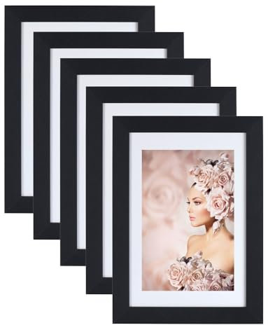IDEAL TREND 5er Pack Holz Bilderrahmen Foto Plexi Rahmen Acryl Collage Wanddeko Poster S215: Farbe: Schwarz | Format: 40x60