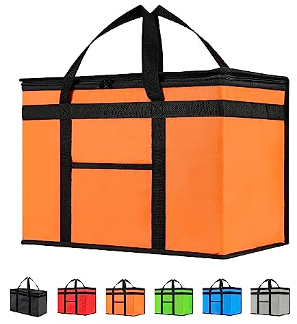 NZ home XXL Insulated Cooler Bag and Food Warmer for Food Delivery & Grocery Shopping with Zippered Top, Orange (1 Pack)