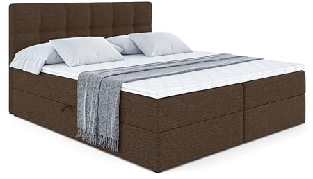 ALTDECOR Boxspringbett mit Matratze und Lattenrost, Boxbett, Topper, Polsterbett mit Bettkasten, Bett mit Stauraum H3-Matratze, Doppelbett, Springboxbett - Marce - 140x200 - Braun