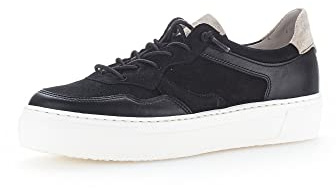 Gabor Damen Low-Top Sneaker, Frauen Halbschuhe,Wechselfußbett,Freizeitschuhe,Laufschuhe,straßenschuhe,Sportschuhe,schwarz/leinen,40.5 EU / 7 UK