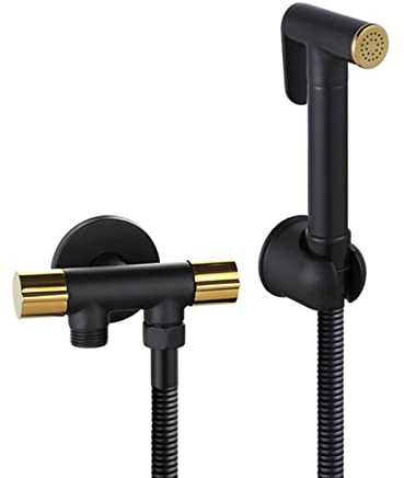 FQYEP Bidet Handbrause Set,Matt-schwarz,Messing,Duschkopf Mit Schlauch Und Halterung,Handbrause Toilette Mit Schlauch,Bidet Set Mit Handbrause,Bidet Sprayer For Toilet,Gold A