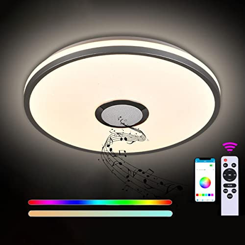 KZT Smart LED Deckenlampe 30W Farbwechsel Dimmbare Intelligente Deckenleuchte mit Bluetooth Lautsprecher für Schlafzimmer, Badezimmer Wohnzimmer, Hotelzimmer, Korridor