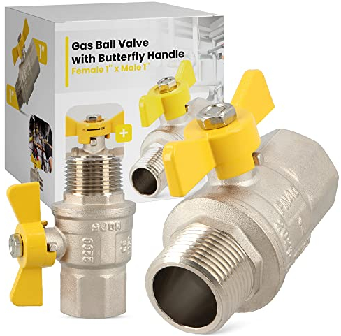 Kugelhahn Messing Kugelventil mit Schmetterlingsgriff Flügelgriff 1 IG x 1 AG Gashahn Gas-Absperrhahn Absperrhahn Absperrventil Gaskugelhahn Flüssigkeiten Gas Absperrung