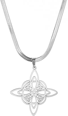 Hexenknoten Halskette für Frauen Irischer Keltischer Knoten Anhänger Triquetra Dreifaltigkeits-Dreiecksknoten Wikingerschmuck Heidnisches Geschenk Klavikularkette Mädchen (Hexenknoten - Silber)