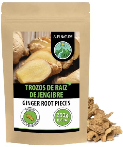 Alpi Nature Radice di Zenzero Pezzi 250g, Radice di Zenzero Essiccata e Tagliata per Cucina e Tisane
