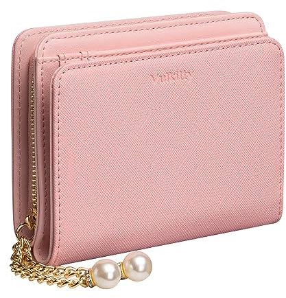 Vulkitty Porte-Monnaie pour Femme RFID Blocage en Cuir à Deux Volets Porte-Cartes Double Fenêtre d'identification Porte-Cartes de Crédit Compact avec Poche Zippée