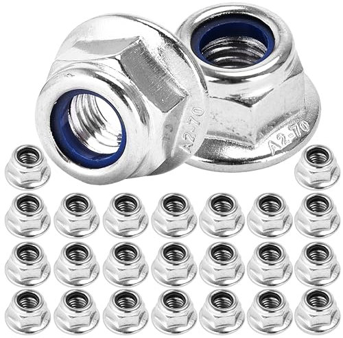Bolt Dropper Dadi A2-70 M8 in acciaio inox DIN 6926 – Dadi esagonali autobloccanti con flangia – Inserto in nylon – Dado di bloccaggio – Perfetto per una connessione sicura – 25 pezzi