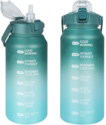 DEARRAY 2l Tritan Trinkflasche mit Strohhalm & Zeitmarkierung 2 liter BPA-frei Motivierend Wasserflasche mit Uhrzeit Große Sportflasche für Gym, Fitness, Wandern