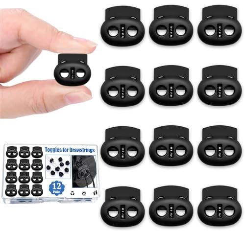 Jormftte 12 Pack Cord Locks Set, Dual-Holes Spring Plastic Round Cord Locks, Toggles For Drawstrings Shoelace Backpacks Paracord Crafting Camping Hiking Or Lanyards