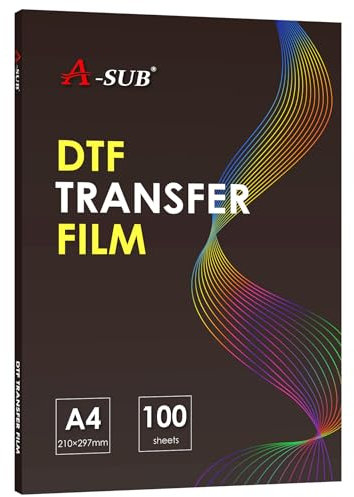 A-SUB Película de transferencia DTF – 100 hojas A4 DTF para impresora de inyección de tinta DTF, papel de transferencia directa a película mate de doble cara para camisetas y todos los tejidos