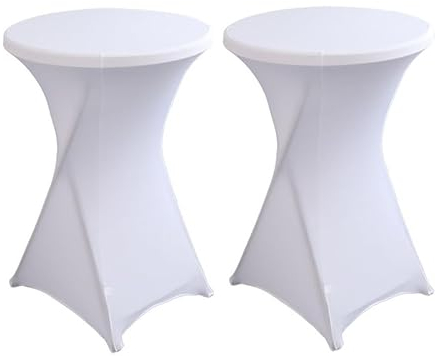 Littleprins Stehtisch Hussen 2er Set, Stretch Stehtischhussen, Hussen für Stehtische, Verstärkung im Fußbereich Bügelfrei und Maschinenwaschbar (Ø80 x 110 cm, Weiß)