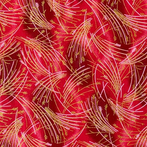Jukway Tissu en Coton au Mètre, 50 X 145 cm, 100% Coton, Motif Bronzé, Imprimé Floral, pour Couture, Matelassage, Artisanat, Rideaux, Ameublement (03 - Design, Rouge)