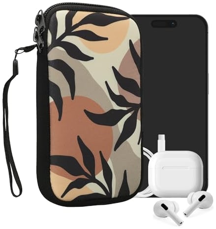kwmobile Handytasche für Smartphones L - 6,5 - Neopren Handy Tasche Hülle Cover Case Schutzhülle - Pflanzen und Formen Schwarz Braun Weiß - 16,5 x 8,9 cm Innenmaße