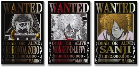 Generic Anime One Piece Wanted Poster Luffy Zoro Sanji, Cartoon Wand Kunst, Wohnzimmer Dekoration, 40 x 60 cm