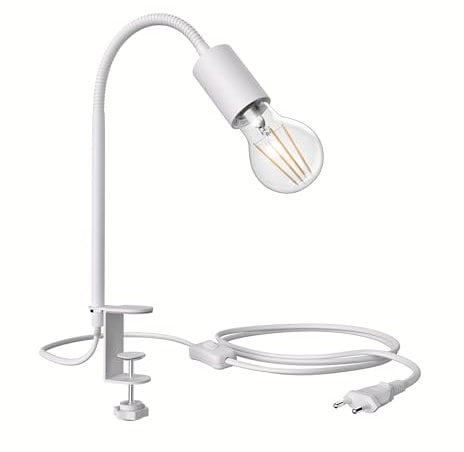 ledscom.de Klemmleuchte LELE mit Schwanenhals, weiß, inkl. E27 Lampe, Energieeffizienzklasse A (warmweiß, 4W, 848lm)