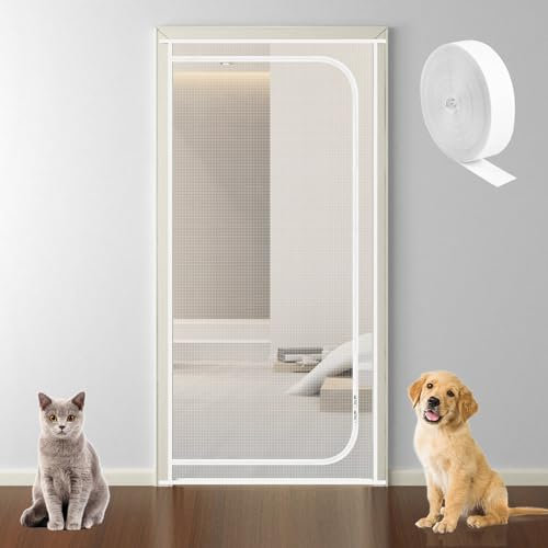 KIKIGOAL Cat Dog Screen Door,Heavy Duty Pets Proof Screen Door with Zipper,35.4x78.7in Prevent Dogs Cats from Running around for Living Room, Bedroom, Kitchen (90 * 200CM)