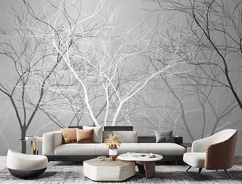 Fototapete 3D Effekt Tapeten 3D Wald, Wald, Grau, Retro Wohnzimmer Schlafzimmer Flur Modern Vlies Tapete Vliestapete Wandtapete 350Cm(W)*256Cm(H)