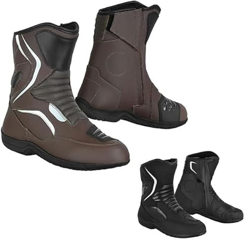 Vaster Moto Stivali da Motocross Uomo | Stivali Pelle Moto con Suola in Gomma | Stivali Moto Rider in Pelle Protezione Uomo CE Approved EN 13634:2017, marrone, 45 EU