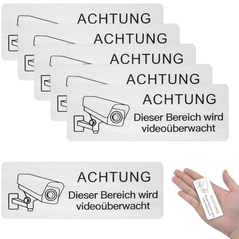 HENGBIRD 6 Stück Schild Videoüberwachung, 8.5x3 cm Selbstklebend Aluminium Schild Warnschild, Hinweisschild Achtung Videoüberwachung Privatgrundstück, Rostfrei