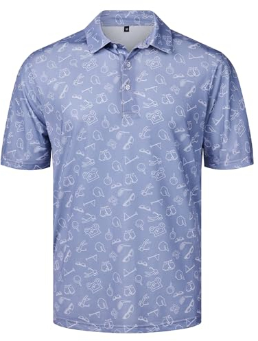 Herren Poloshirt Herren Kurzarm Hawaii Bedruckt Shirt Casual Atmungsaktiv Tennis Golf Polo Shirt Blau L