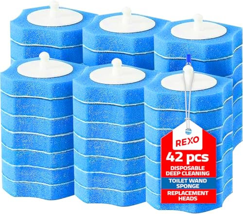 REXO - 42 PCS Disposable Toilet Brush Refills. Premium Replacement Refill Heads For No-Touch Hygienic Toilet Cleaning System Providing Effortless Bathroom Cleaning