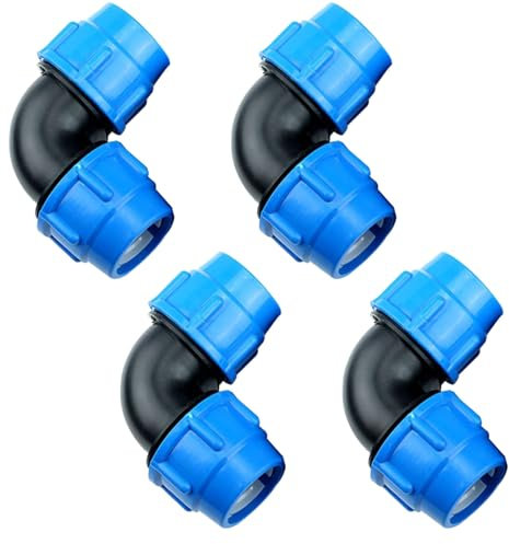 4 Stück PP-Fitting Verschraubung für PE Rohr 25mm, BetterJonny Winkel 90°PE Rohr Fitting 25mm x 25mm PE Rohr Verschraubung 25 mm Verschraubung Kupplung Kunststoff PP Kupplung, Blau