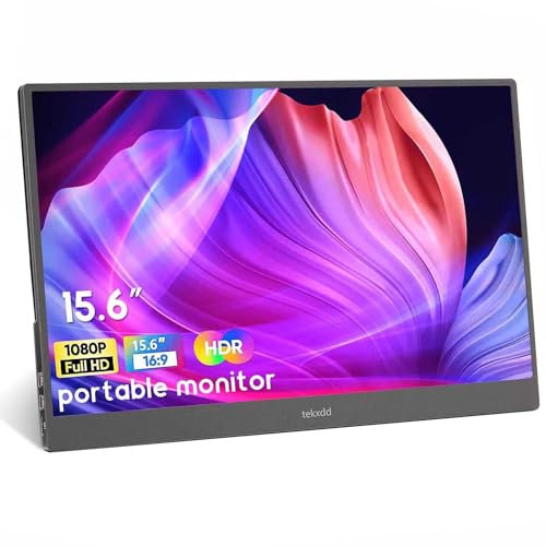 TEKXDD Portable Monitor -15.6 Inch Ultra-Thin Full HD 1080 IPS Screen Gaming Monitor with Mini HD Type-C USB-C, Built-in Dual Speakers/Smart Case Travel Monitor for Laptop, PS5, Xbox, Switch, Phone…