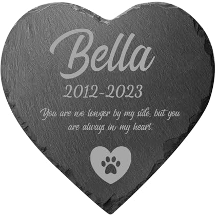 papasgix Pietra Commemorativa a Forma di Cuore Personalizzabile per Animali Domestici,Memoriale Personalizzabile in Pietra di Ardesia, Lapide Cane e Gatto Personalizzata per Esterno