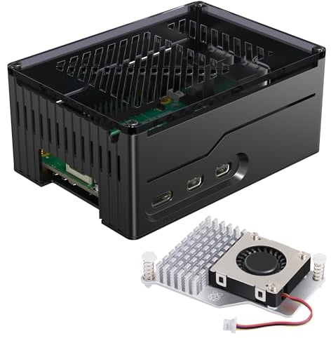 Miuzei Metall Acryl +Gehäuse für Raspberry Pi 5 Support PCIe M.2 NVMe Hat SSD Obenmontage X1001/ X1003/ X1000 All SSD Expansion Board at The Top,Case for Raspberry Pi 5 8GB 4GB Active Cooler Schwarze