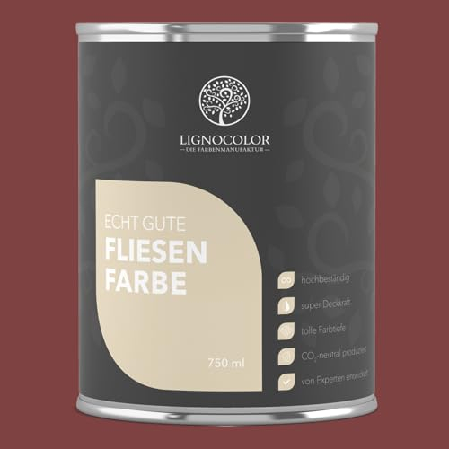 Lignocolor Fliesenfarbe matt | hochbeständige Farbe für Wand- & Bodenfliesen (London Red matt, 750 ml) | hochdeckend für den Innenbereich
