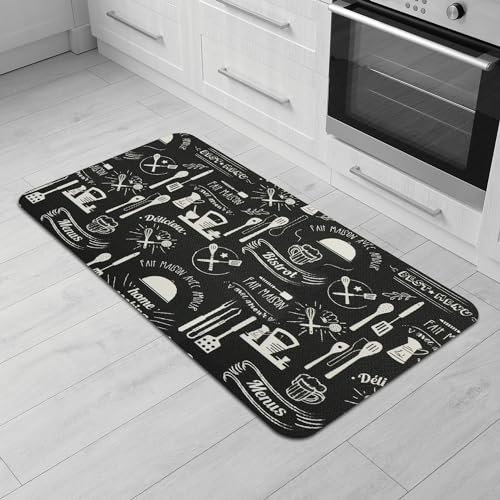 Comart - Tappeto Cucina Malaga - Passatoia 100% PVC - Antimacchia - Antiscivolo - Impermeabile - Tappetino Lavabile in Lavatrice - Corsia Moderna per Cucina e Corridoio - Lavagna Nero - 55x100 cm