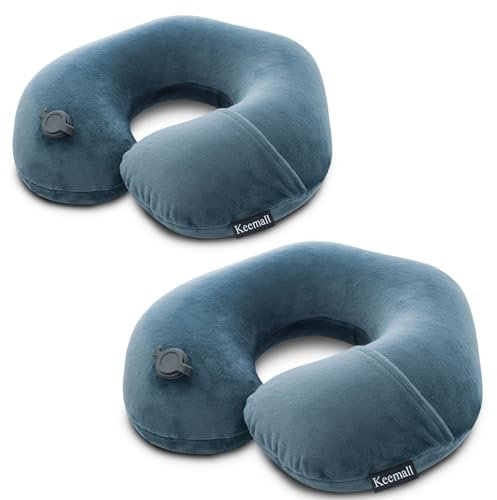 Keemall Aufblasbares Reise-Nackenkissen für Flugzeug, Zug, Auto, waschbar, U-förmig, Büro, Nickerchen, 2 Stück