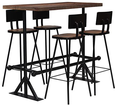 LAPOOH Bar-Set 5-TLG Bartisch Mit Barhocker Set, Hochtisch Mit Stühlen Set, Esstisch Mit Stühlen, Küchentheke Mit Hocker, Altholz Massiv