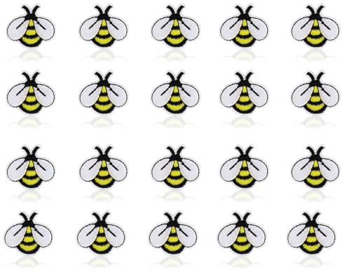 20pcs Bee Sewing Patches Cute Iron on Embroidered Patch Applique Decorative Bee Sewing Animal Patch Stickers for Shirts Jackets Jeans Hats Backpacks