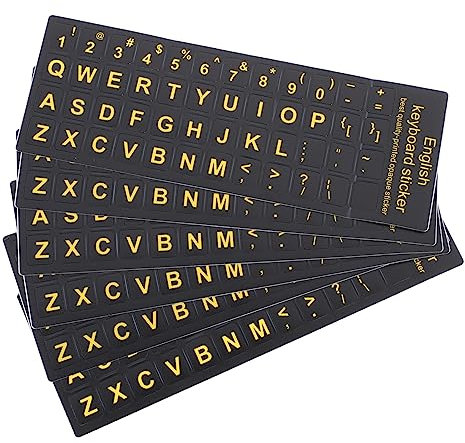KONTONTY 6pcs Computer Keyboard Stickers English Letter Decals for Laptop Notebook Black and Yellow Keyboard Letter Replacement Stickers Suitable for Home Office
