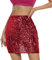 PONCEAU Pailettenrock Für Damen Glitzer Rock Kurz Damen Sexy Midi Skirt Hüftrock mit Elastische Taille Party Rave Outfit Karneval Weihnachten