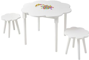 VERTBAUDET Set mit 2 Hockern + Tisch mit Blumen, naturfarben, TU