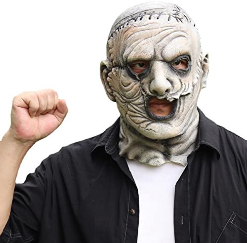 MOHDHAF-Halloween Horror Cosplay Maske Texas Kettensäge Massaker Cosplay Maske Kettensäge Maniac Latex Cosplay Maske Horror Kopfbedeckung für Halloween Karneval Kostüm Party Requisiten